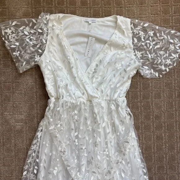 Baltic Born Marseille Embossed Maxi Dress Women's L White Long Slit Bride Fairy - Picture 4 of 10